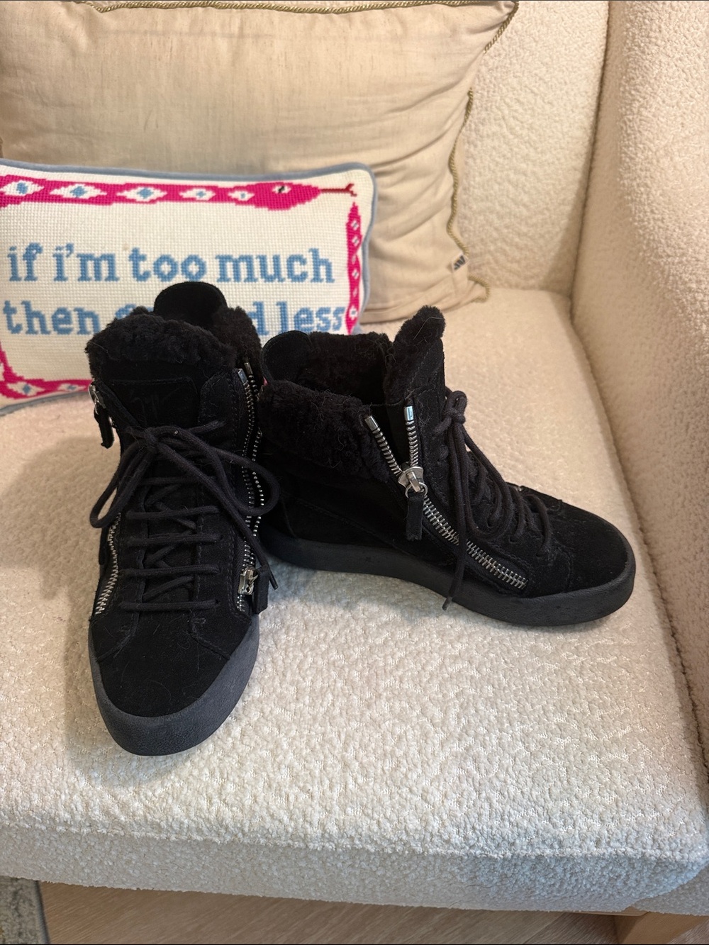 Giuseppe Zanotti Black Lace-Up Shearling Trim High-Top Boots